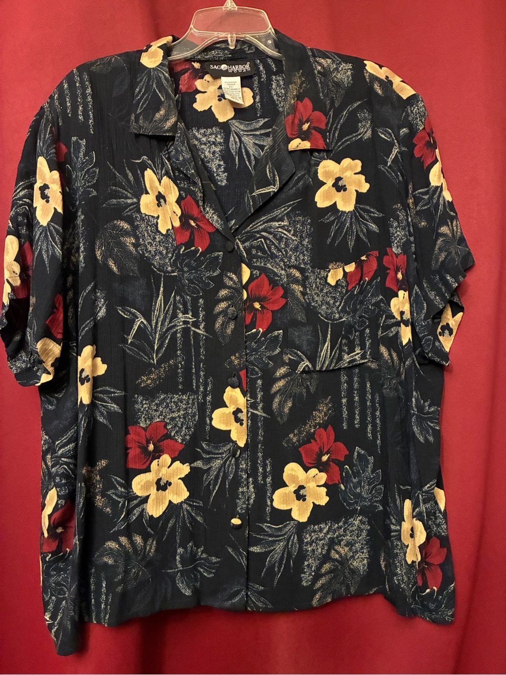 Vintage Sag Harbor Women’s  Black Floral Short-Sleeve Shirt & Short set 2x
